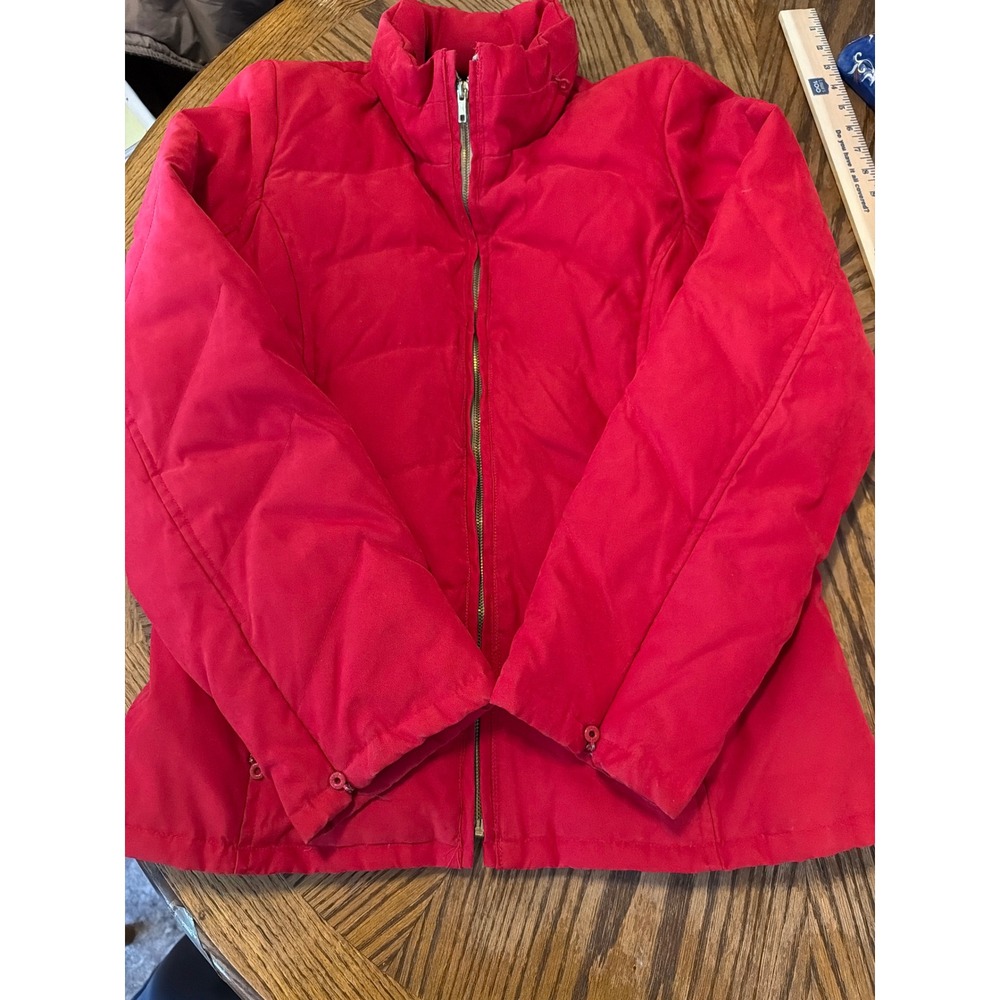 Braetan Red Down Feather Puffer Jacket Womens Medium Fleece Lined Mock Neck Zip